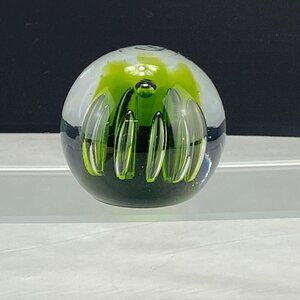 Vintage Blenko Green Controlled Bubbles Glass Paperweight